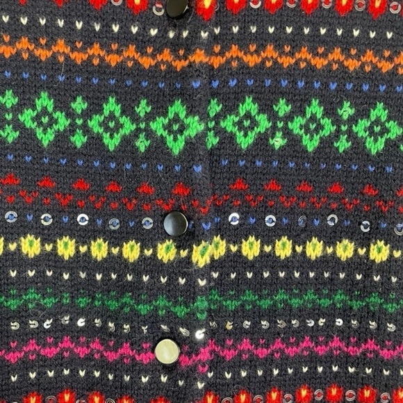 Talbots Women’s Multi Colored Patterned Button Front Wool Blend Cardigan Sweater - Picture 3 of 5